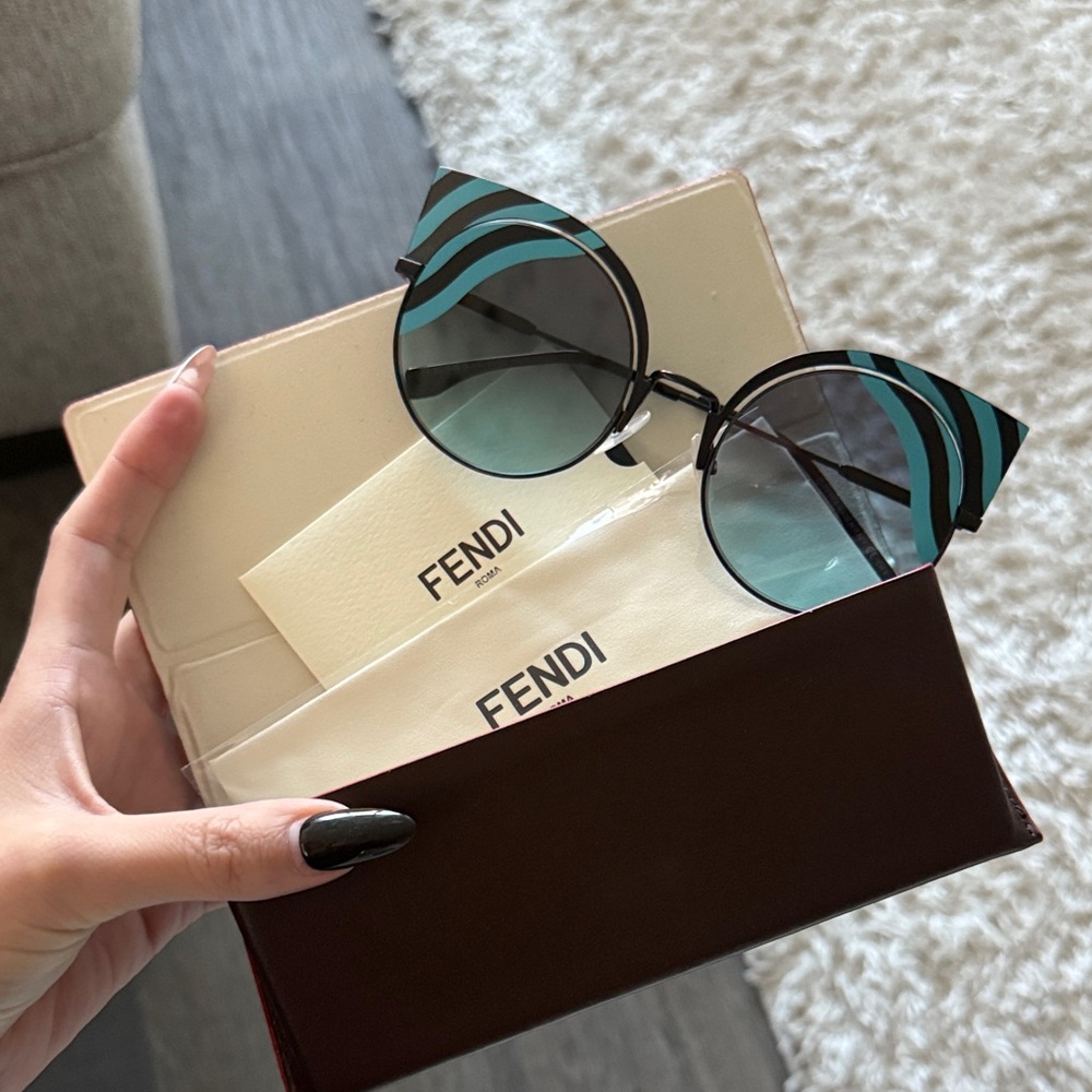 Fendi Black and Teal Striped Sunglasses